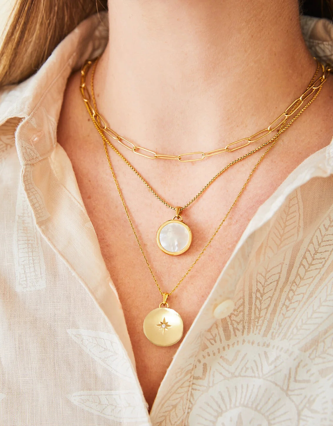 Petite Photo Locket Round Necklace in Mother of Pearl
