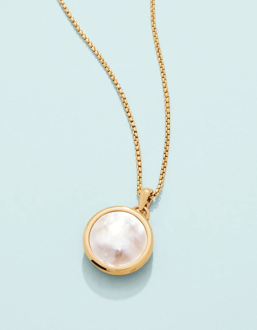 Petite Photo Locket Round Necklace in Mother of Pearl