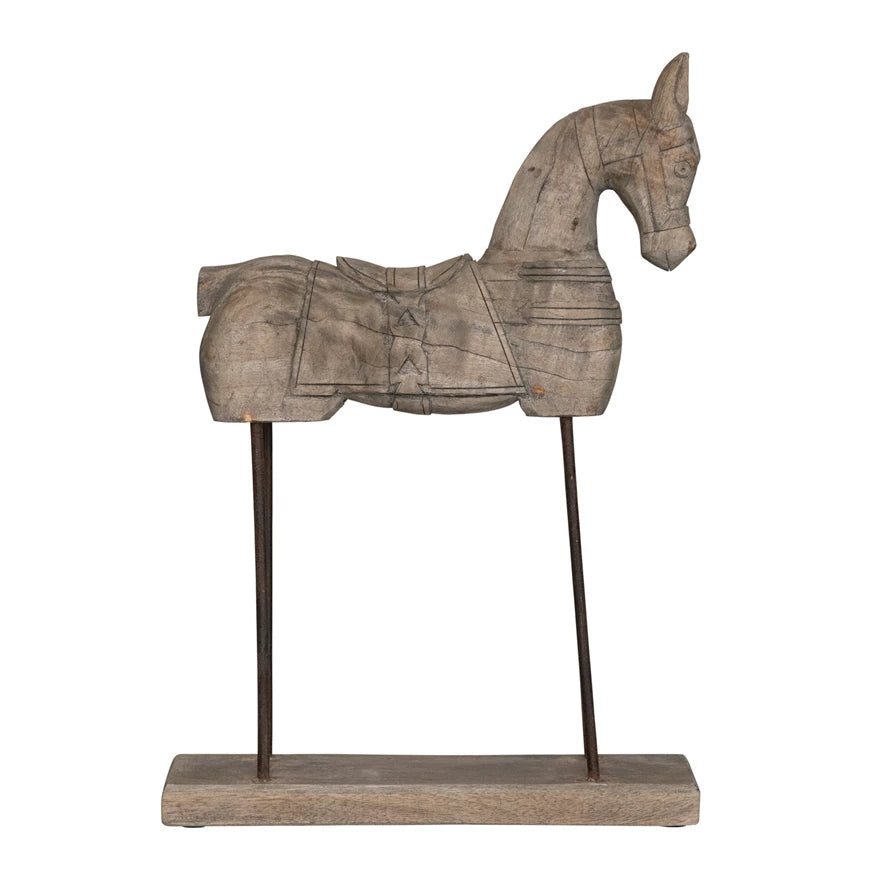 Wooden Horse on Iron Stand