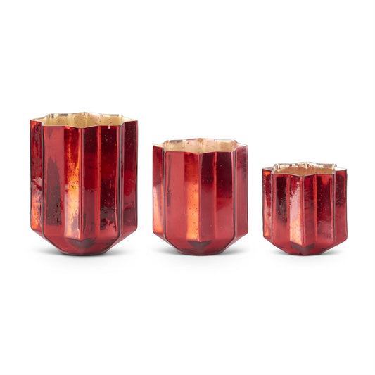 Speckled Red Mercury Glass Star Hurricane Collection