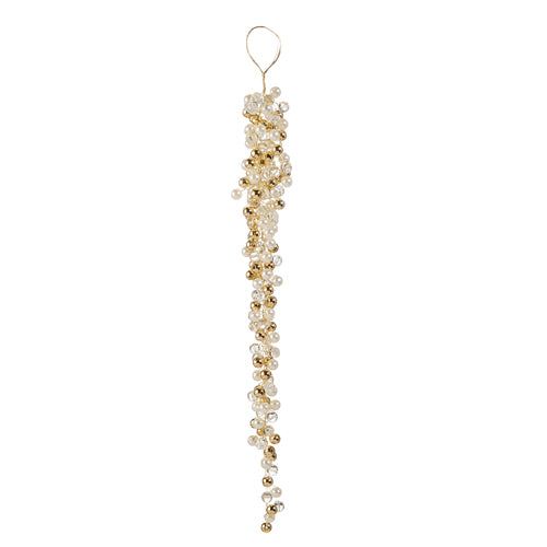 Pearl Clear Gold Beaded Drop Ornament