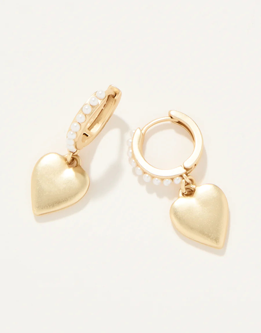 Pearl Drop Hoop Earrings Heart