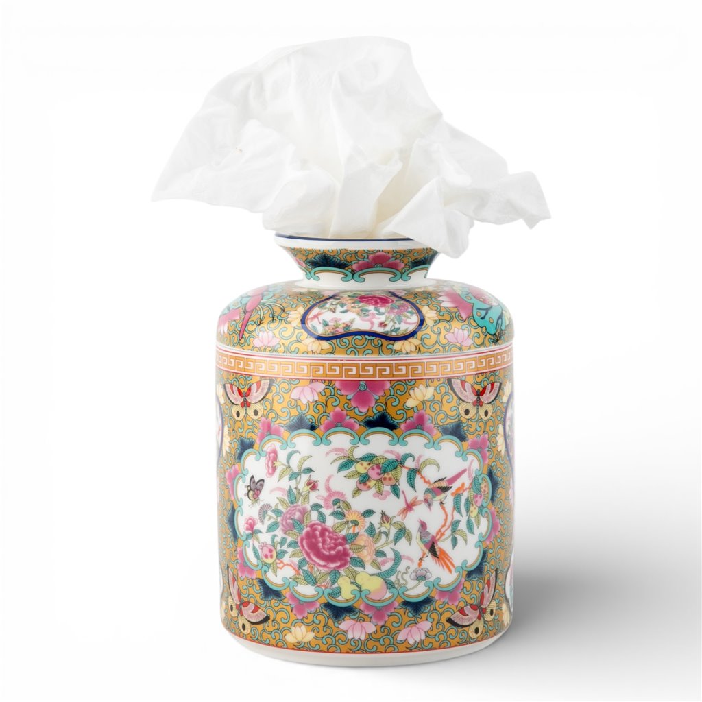 Rose Medallion Canton Porcelain Tissue Box