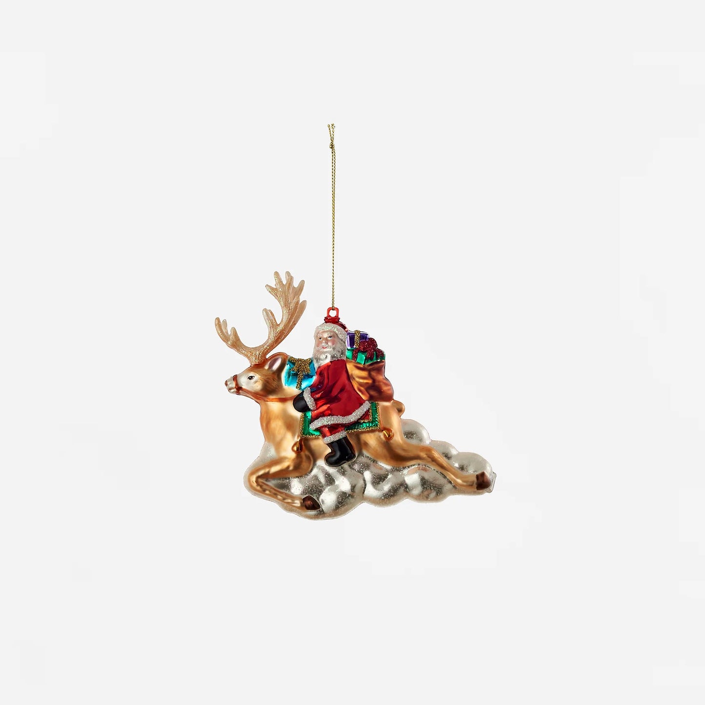 Santa Riding Deer Ornament