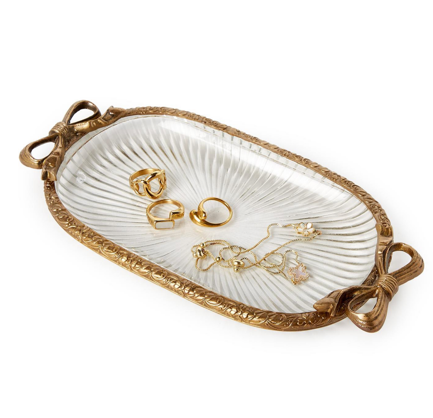 Glass Tray with Bow Accent