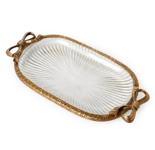 Glass Tray with Bow Accent