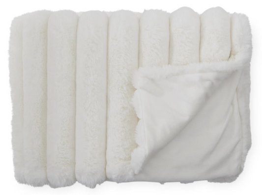 Cream Vegan Fur Throw Blanket, 60"