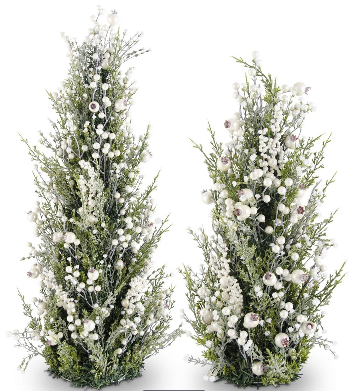 Snowy Cypress Pine Trees w/ Pearls, S/2