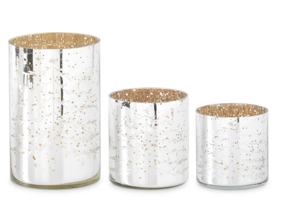 Mercury Glass Candleholder w/Christmas Trees