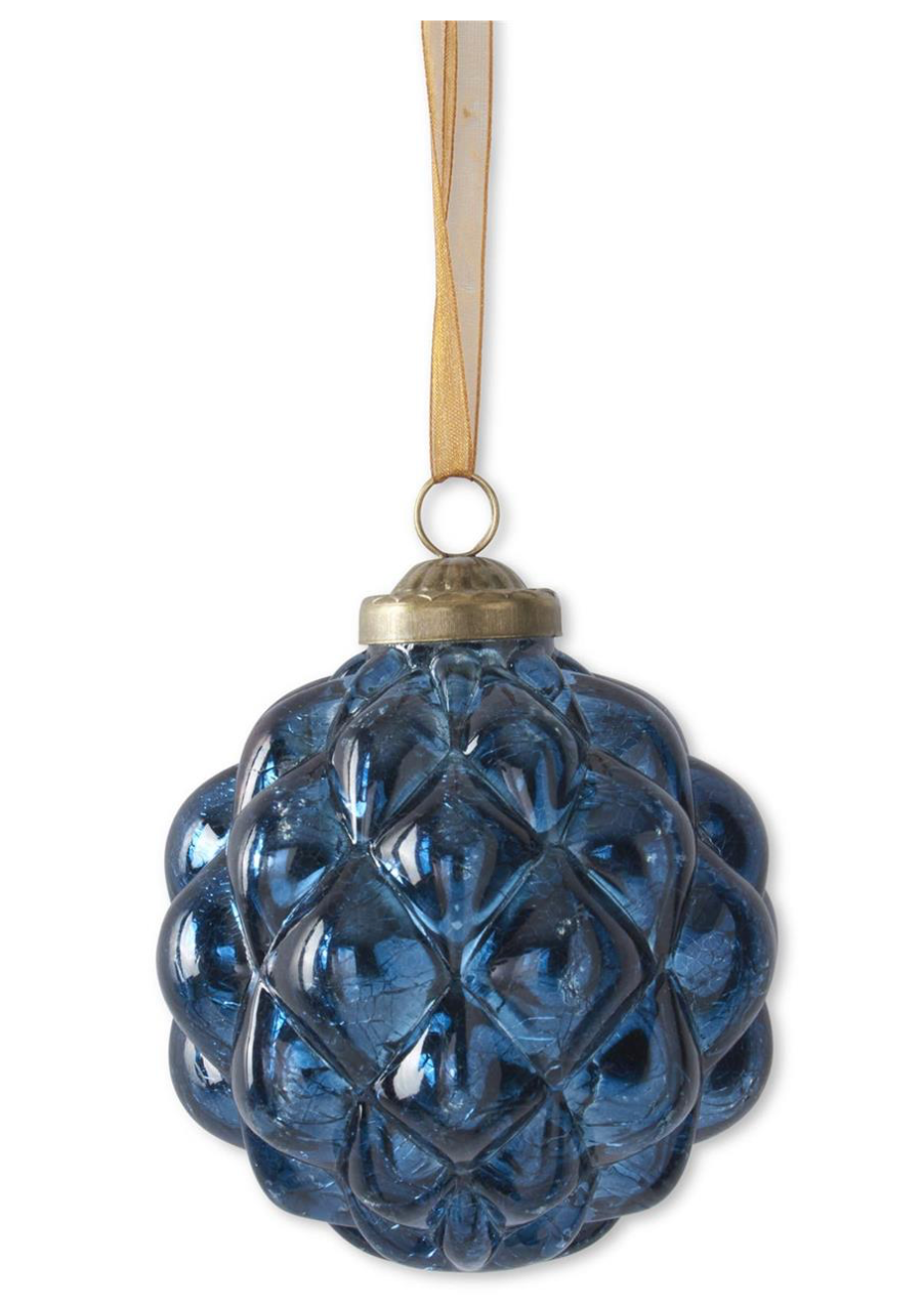 Blue Glass Round Hobnail Ornament