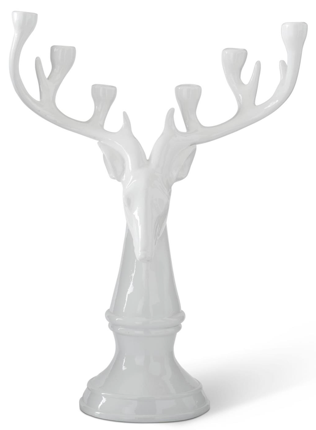 Glossy White Deer Bust Taper Candleholder