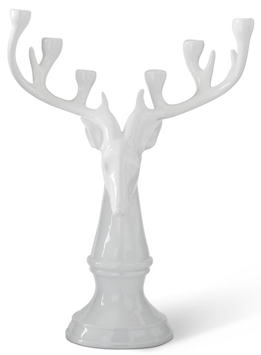 Glossy White Deer Bust Taper Candleholder