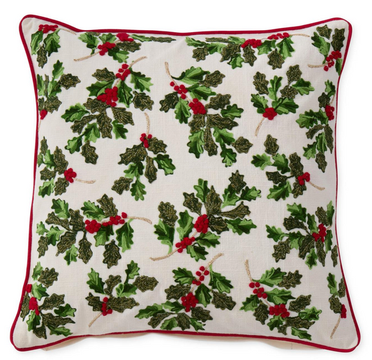 Holly Leaves & Berries Pillow