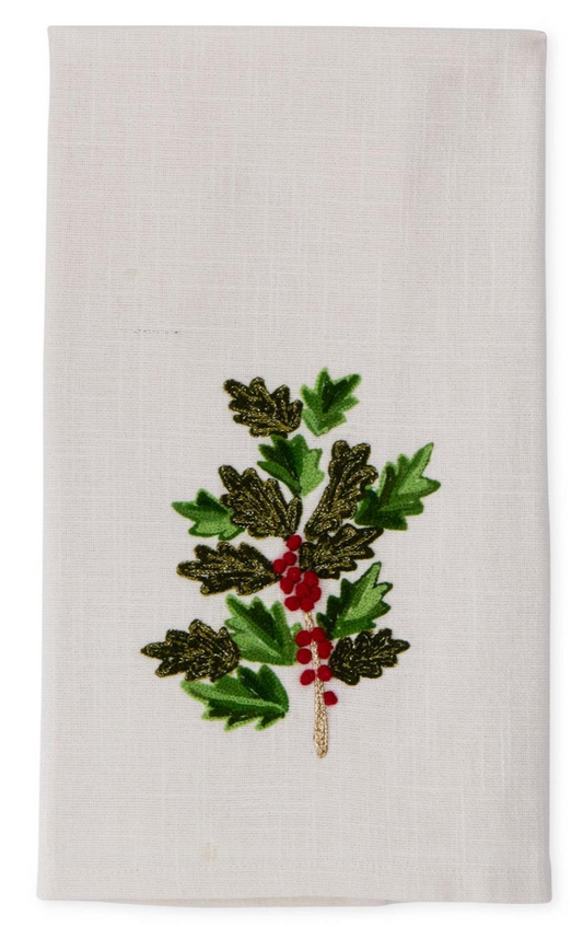Cream Towel w/Holly Leaves & Berries
