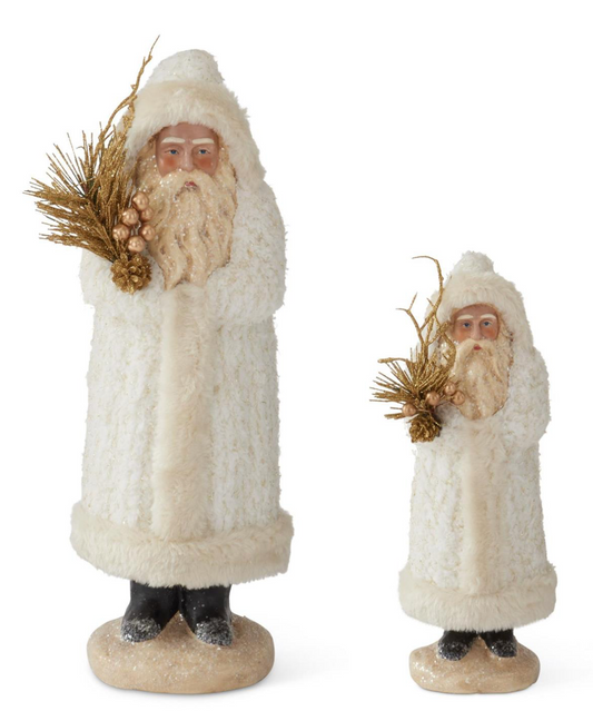 Santa w/ White Fleece Coat w/ Gold Branch