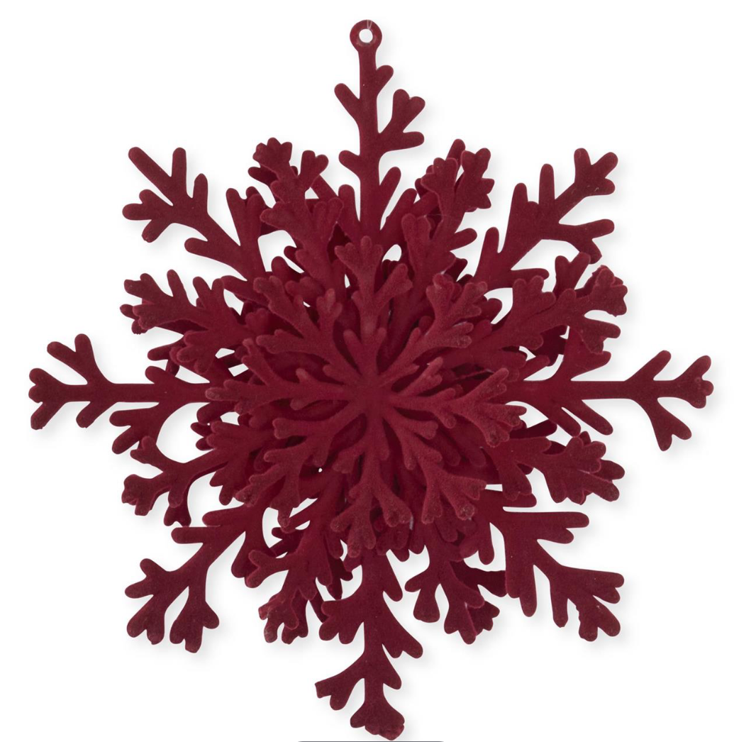 Burgundy Velvet Flocked Snowflake Ornament
