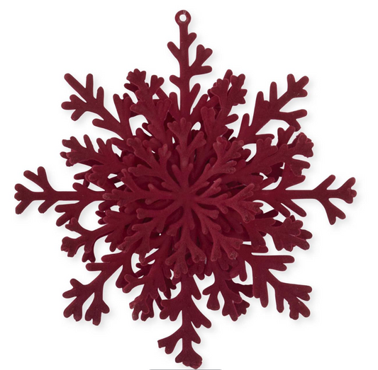 Burgundy Velvet Flocked Snowflake Ornament