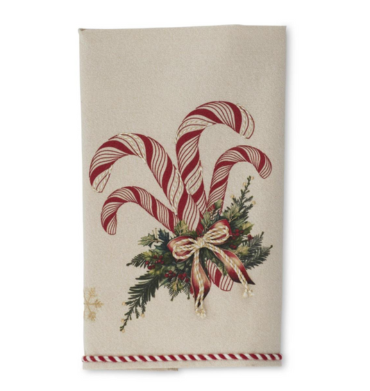 Cream & Gold Candy Cane Hand Towel w/ Striped Pining