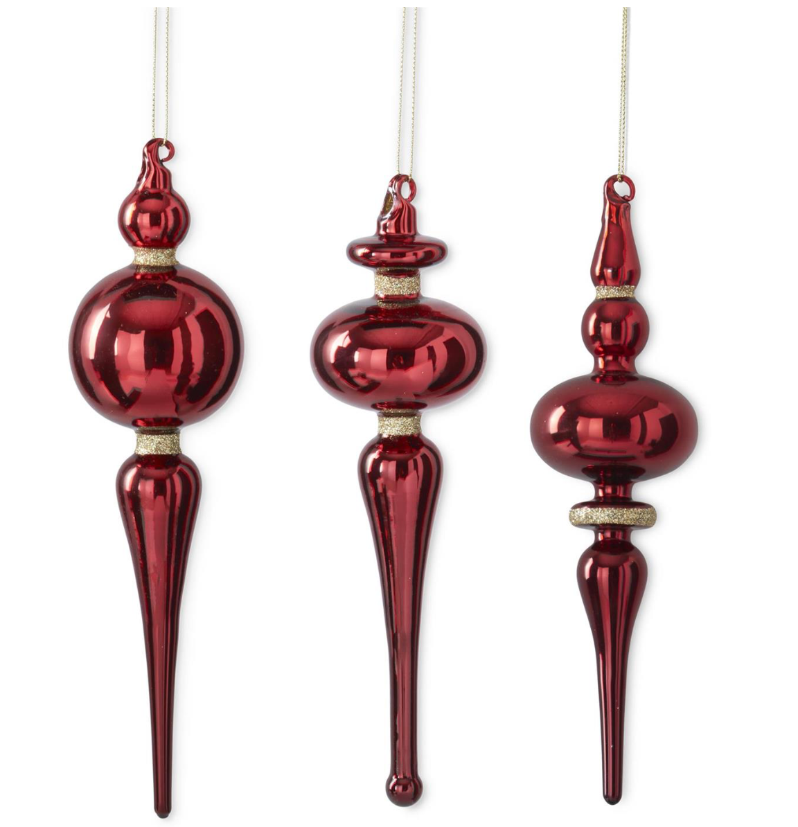 Red Glass Finial w/ Gold Glitter Ornament