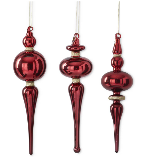 Red Glass Finial w/ Gold Glitter Ornament
