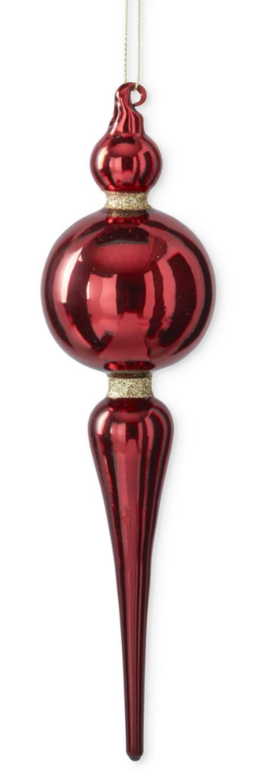 Red Glass Finial w/ Gold Glitter Ornament
