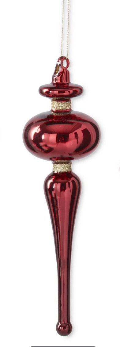 Red Glass Finial w/ Gold Glitter Ornament
