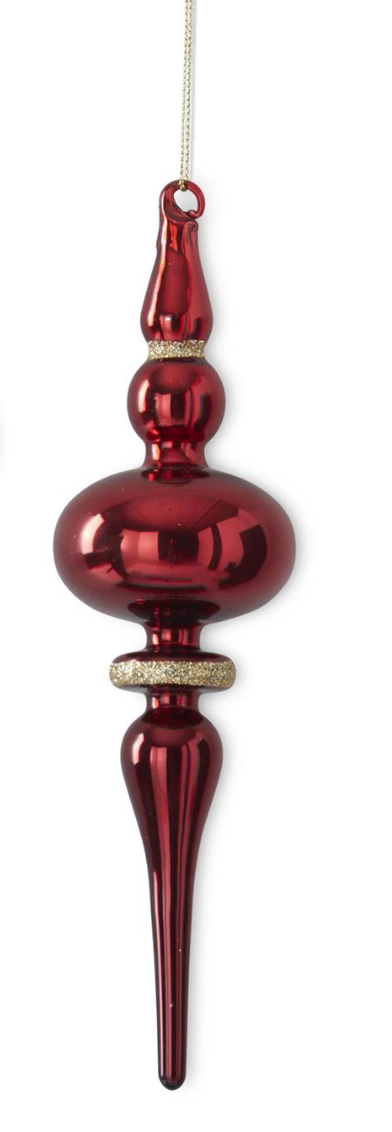 Red Glass Finial w/ Gold Glitter Ornament