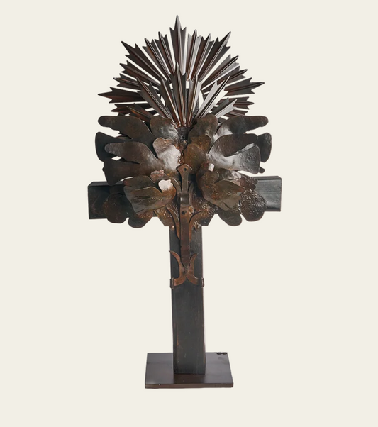 Palomas D'Paz Wooden Cross on Iron Stand