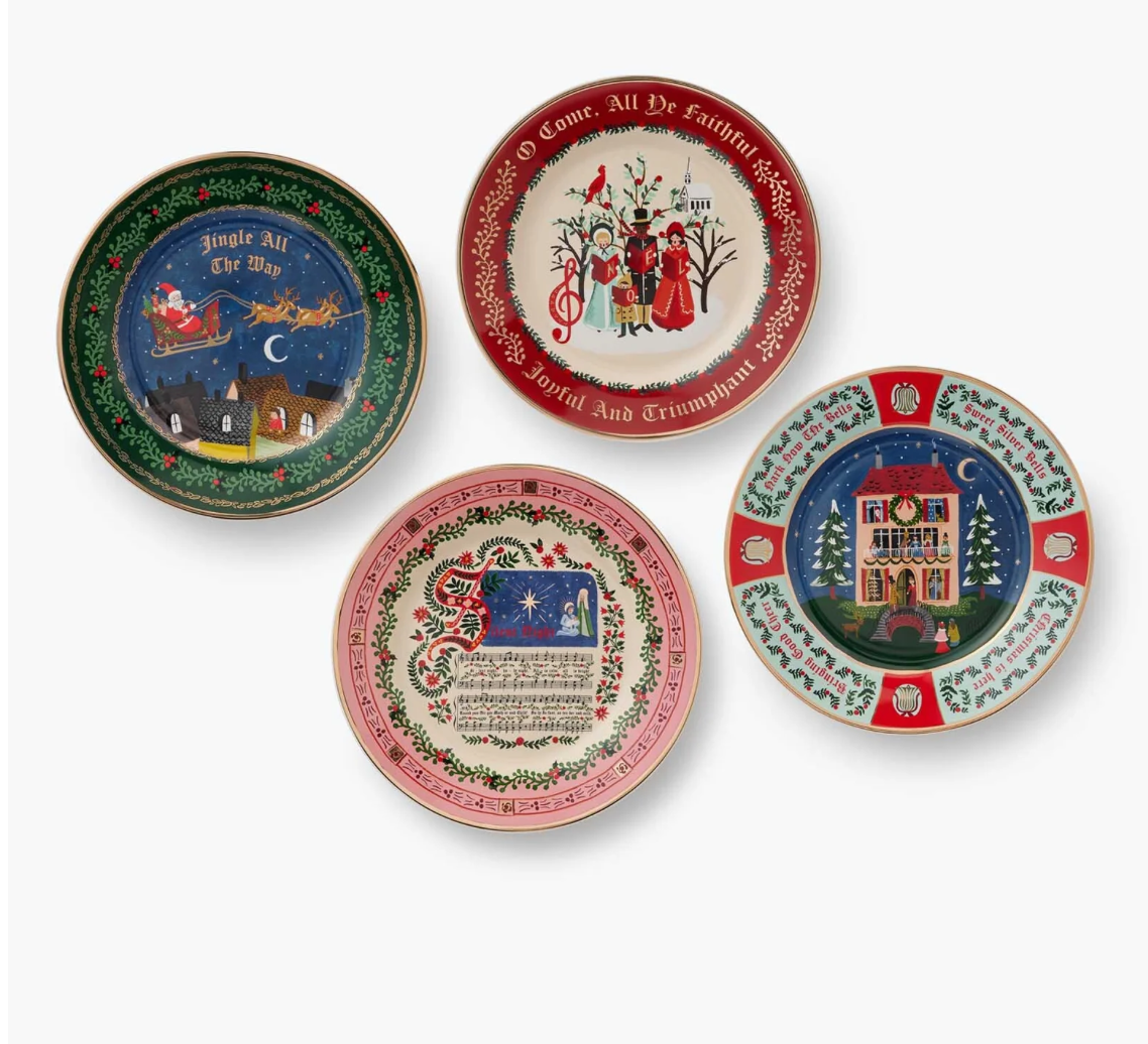 Christmas Carols Porcelain Dessert Plates, S/4