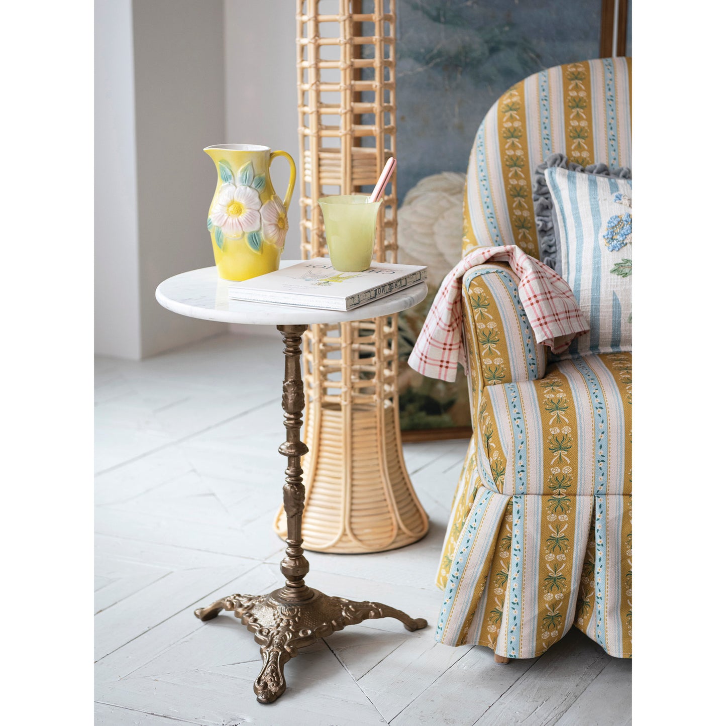 Marble Round Table with Cast Iron Base