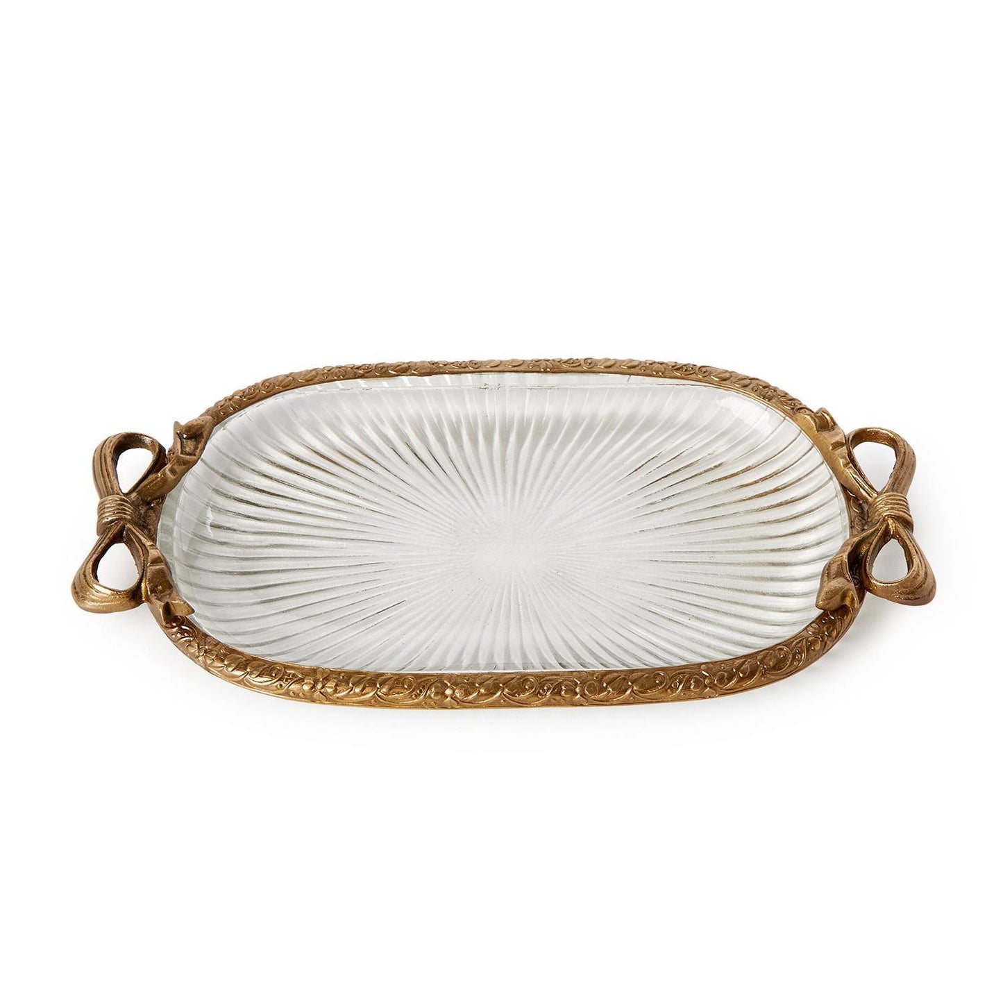 Antique Gold Vanity Tray with Bow Accent