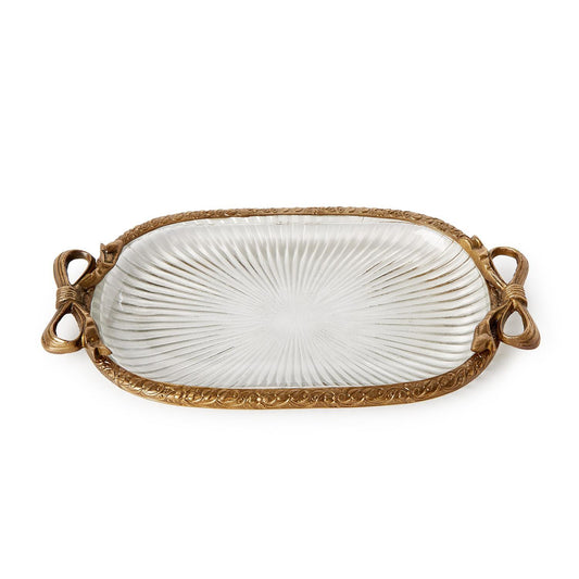 Antique Gold Vanity Tray with Bow Accent