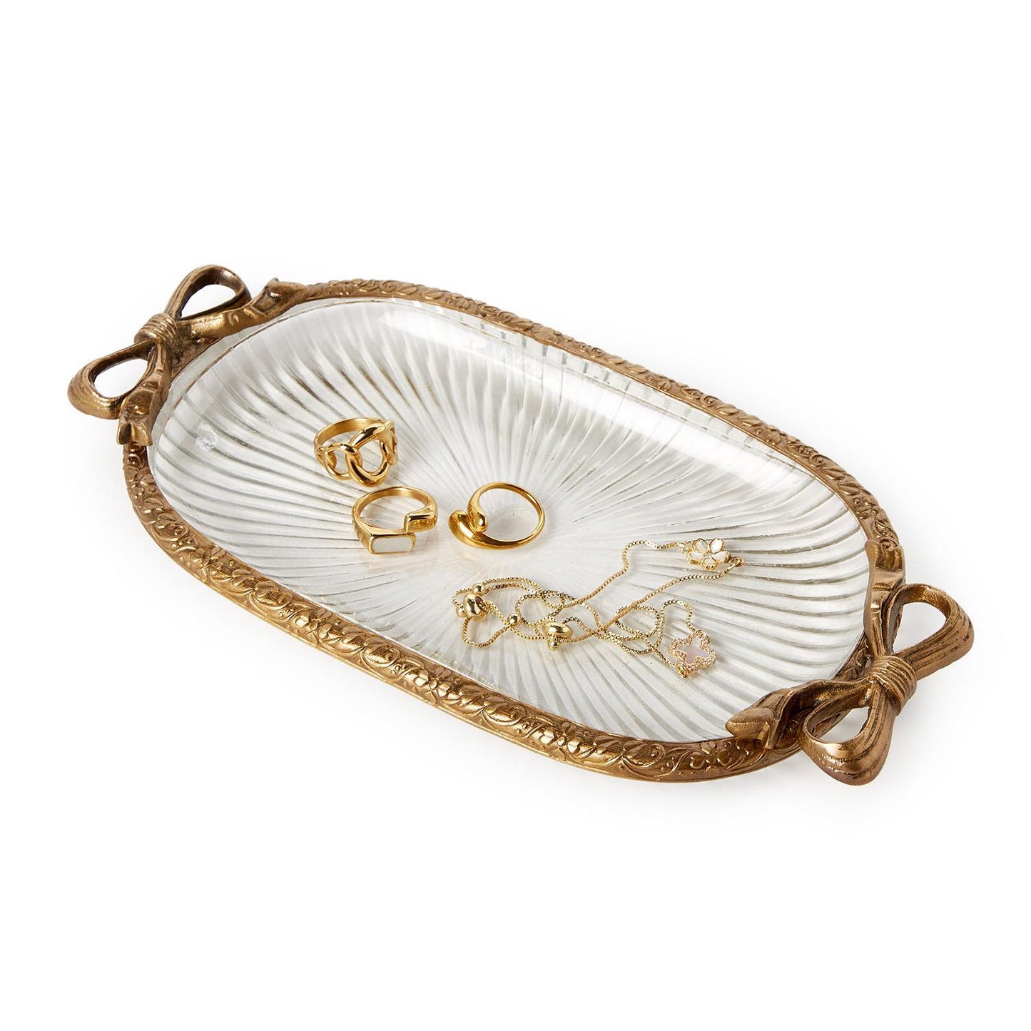 Antique Gold Vanity Tray with Bow Accent