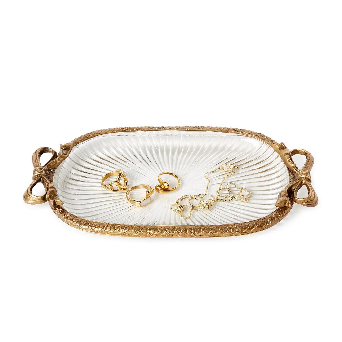 Antique Gold Vanity Tray with Bow Accent