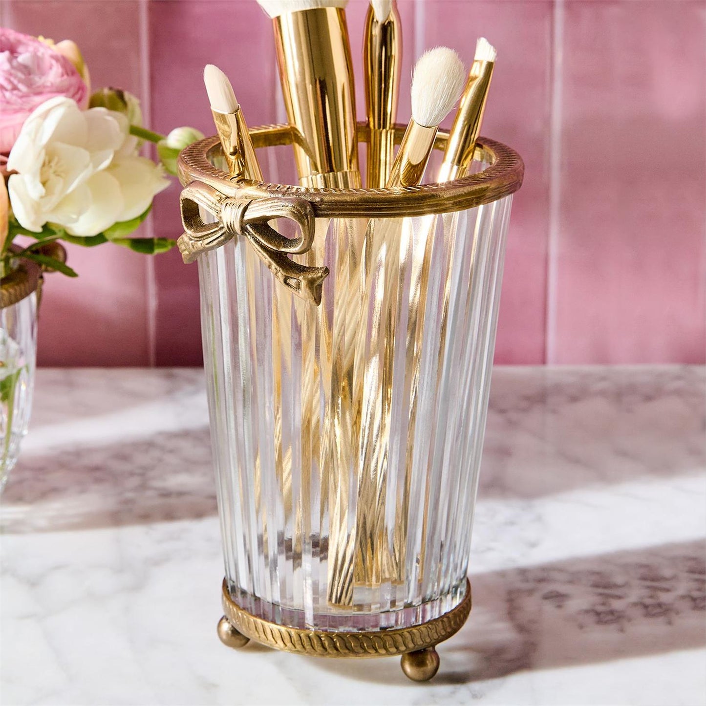 Antique Gold Finish Vase with Bow Accent
