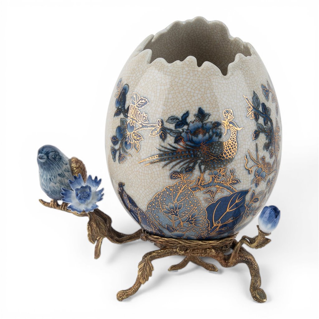 Porcelain Cache Pot Bronze Ormolu - Golden Pheasant