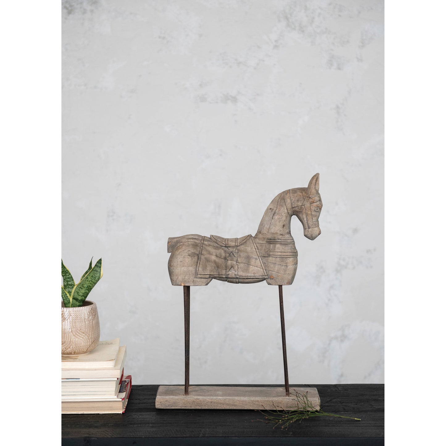 Wooden Horse on Iron Stand