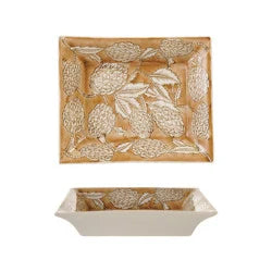 Decorative Hand Painted Stoneware Dish with Botanicals