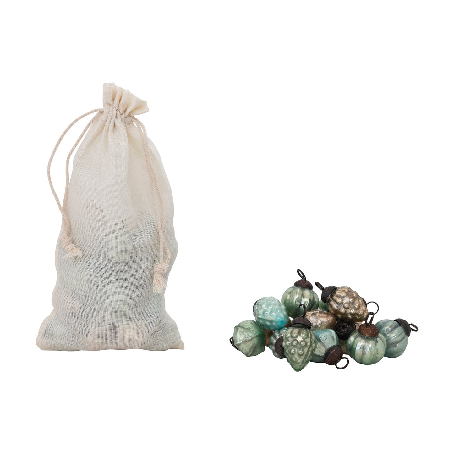 1" Mercury Glass Ornaments in Muslin Bag, S/36