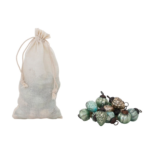 1" Mercury Glass Ornaments in Muslin Bag, S/36