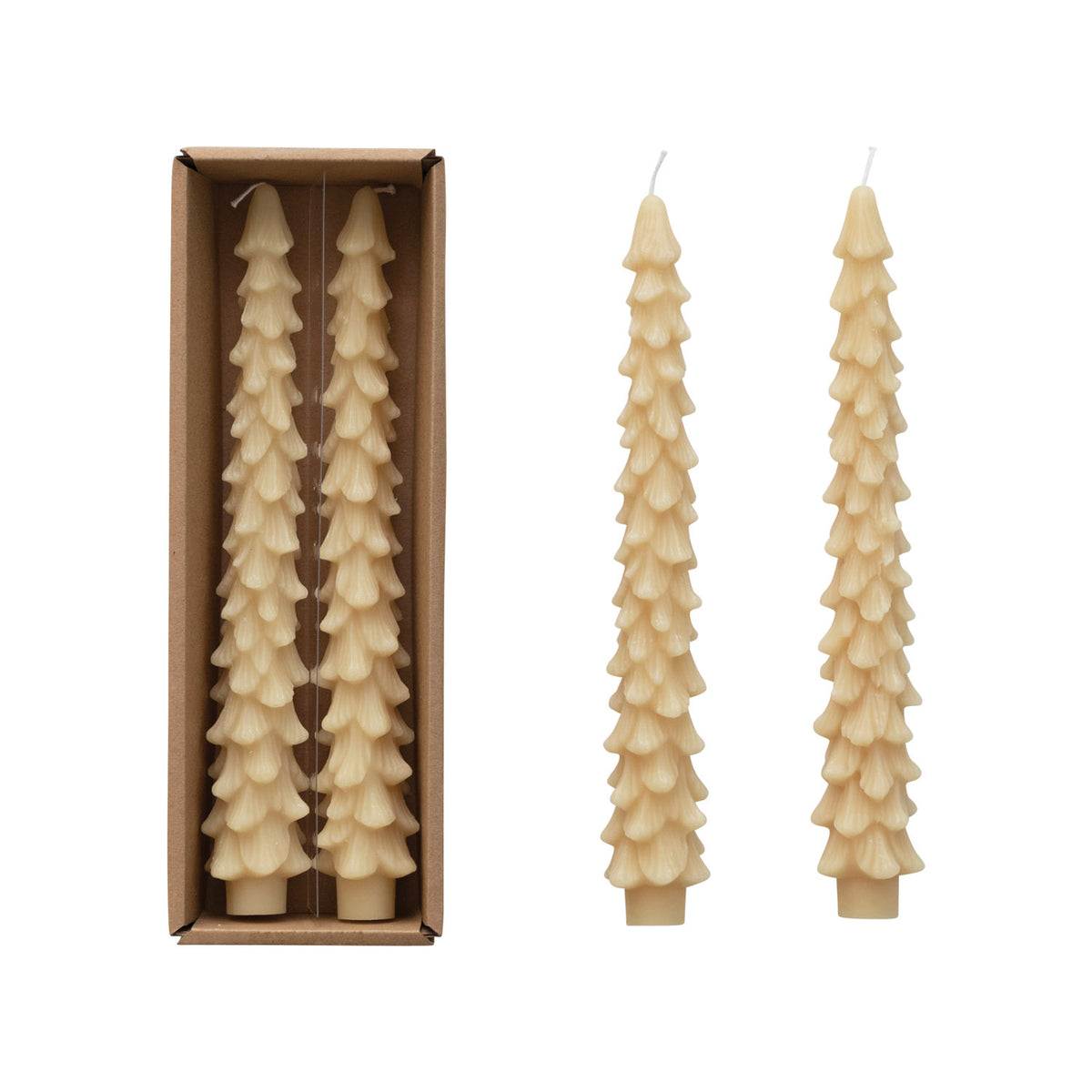 Unscented Tree Shaped Taper Candles, 10", S/2