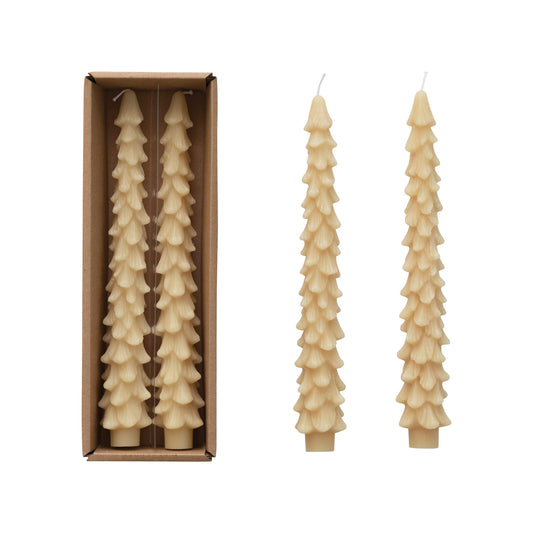 Unscented Tree Shaped Taper Candles, 10", S/2