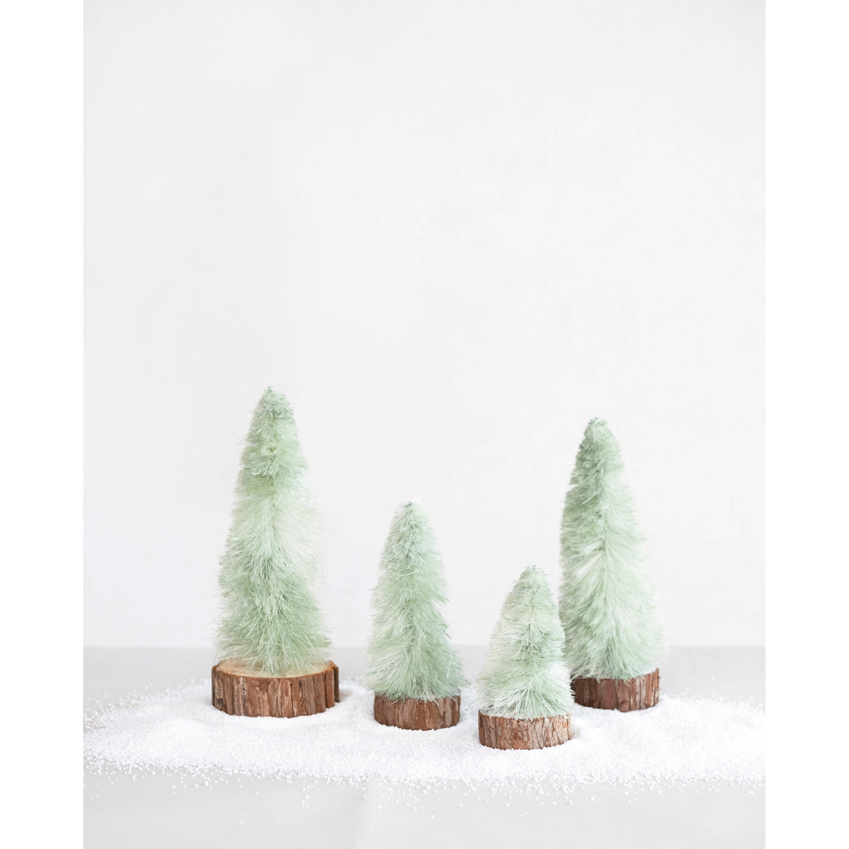 Fabric Trees w/ Wood Slice Bases, S/4