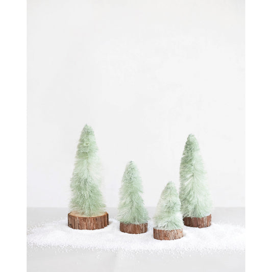Fabric Trees w/ Wood Slice Bases, S/4