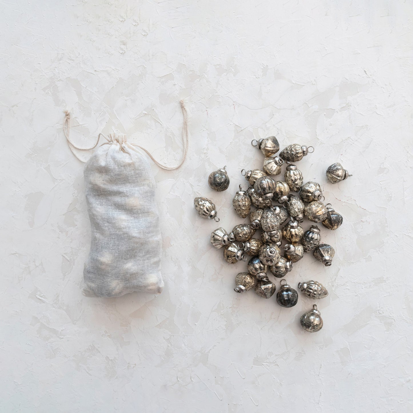 1" Mercury Glass Ornaments in Muslin Bag, S/36