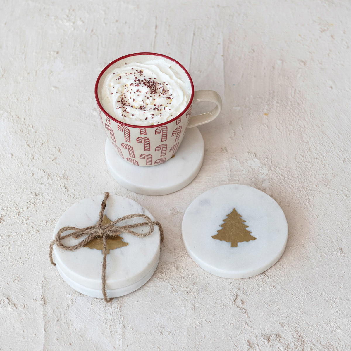 Marble Coasters w/ Brass Inlay, S/4