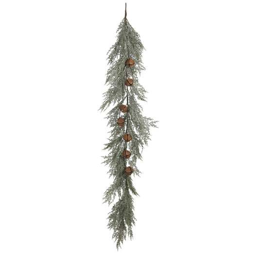 Faux Cedar Garland w/ Rusted Metal Bells, Green, 72"