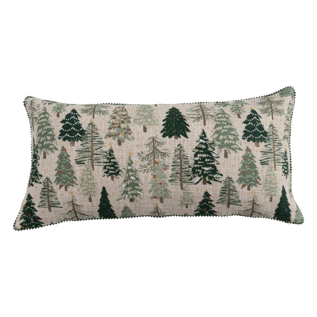 Cotton & Linen Lumbar Pillow with Tree Pattern